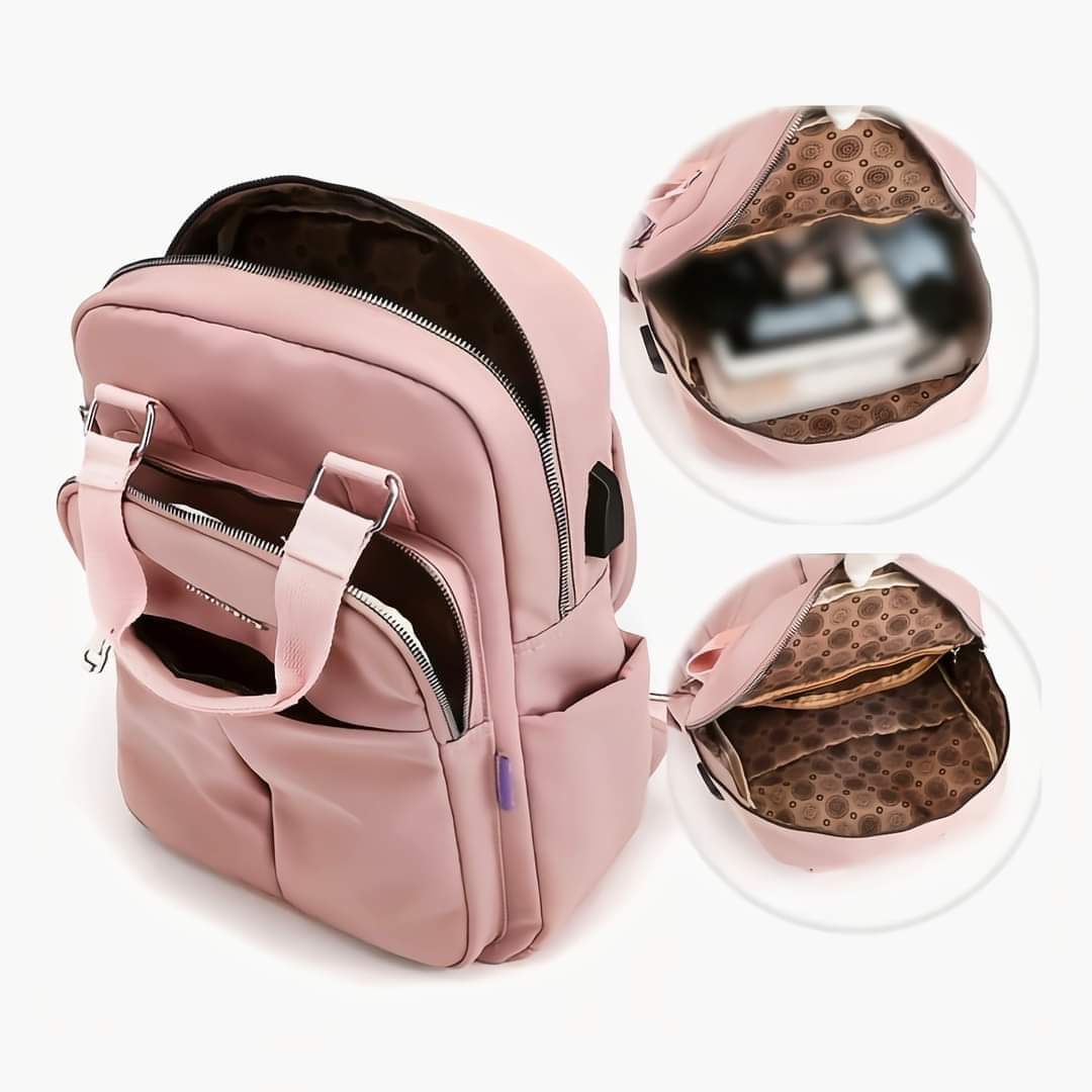 New leisure nylon ladies CHINA Bagpack (Pink) - Image 3