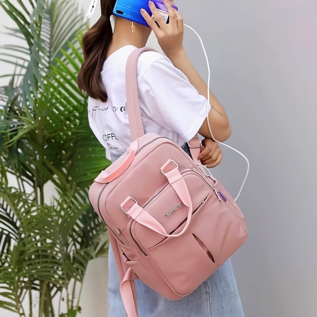 New leisure nylon ladies CHINA Bagpack (Pink) - Image 4