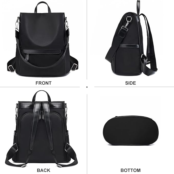 New Design Women Backpack Nylon Waterproof Anti-Theft Travel Bagpack(black) - Image 4