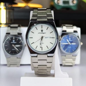 POEDAGAR 930 Men's New Luxury Luminous Date Week Stainless Steel Quartz Watch